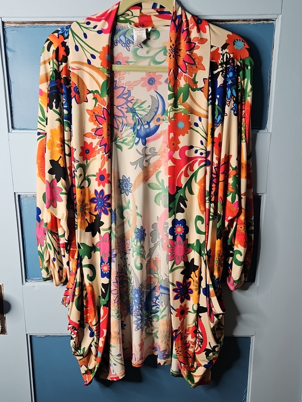 The Zig Zag Stripe Colorful Floral Open Front Cardigan XL